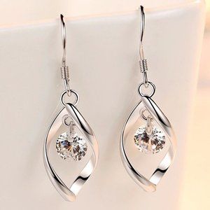 *925 Sterling Silver Diamond Waterdrop Earrings